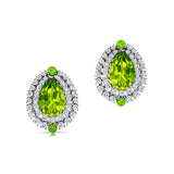 Double Halo Cluster Diamonds Teardrop Peridot Stud Earrings