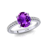 Oval Solitaire Amethyst with Accent Diamonds Engagement Ring