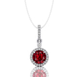 Classic Solitaire Round Garnet Halo Diamond Dangle Pendant