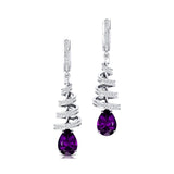 Spiral Diamond Pear Cut Amethyst Dangle Earrings