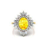 Oval Solitaire Yellow Sapphire Baguette and Round Diamond Cocktail Ring