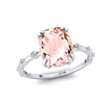 Cushion Cut Morganite Engagement Ring with Distant Diamond Band