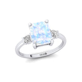 Emerald Cut Moonstone and Diamond Three Stone Ring