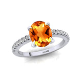 Oval Solitaire Citrine with Accent Diamonds Engagement Ring