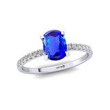 Long Cushion Tanzanite Thin Diamond Promise Ring