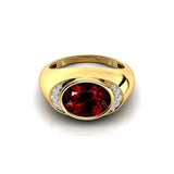 Classic Dome Shaped Diamond Oval Cut Garnet Ring