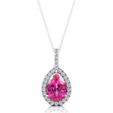 Pink Sapphire Teardrop Pendant with Diamond Halo