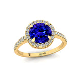 Classic Round Halo Diamonds with Solitaire Tanzanite Engagement Ring