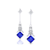 Inverted Princess Cut Tanzanite Drop Earrings with Diamonds