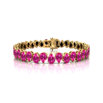 14kt Solid Gold Pink Sapphire Tennis Bracelet: Dainty Pear Teardrop Gemstone Bridal Jewelry - GeumJewels