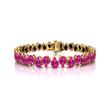 14kt Solid Gold Pink Sapphire Tennis Bracelet: Dainty Pear Teardrop Gemstone Bridal Jewelry - GeumJewels