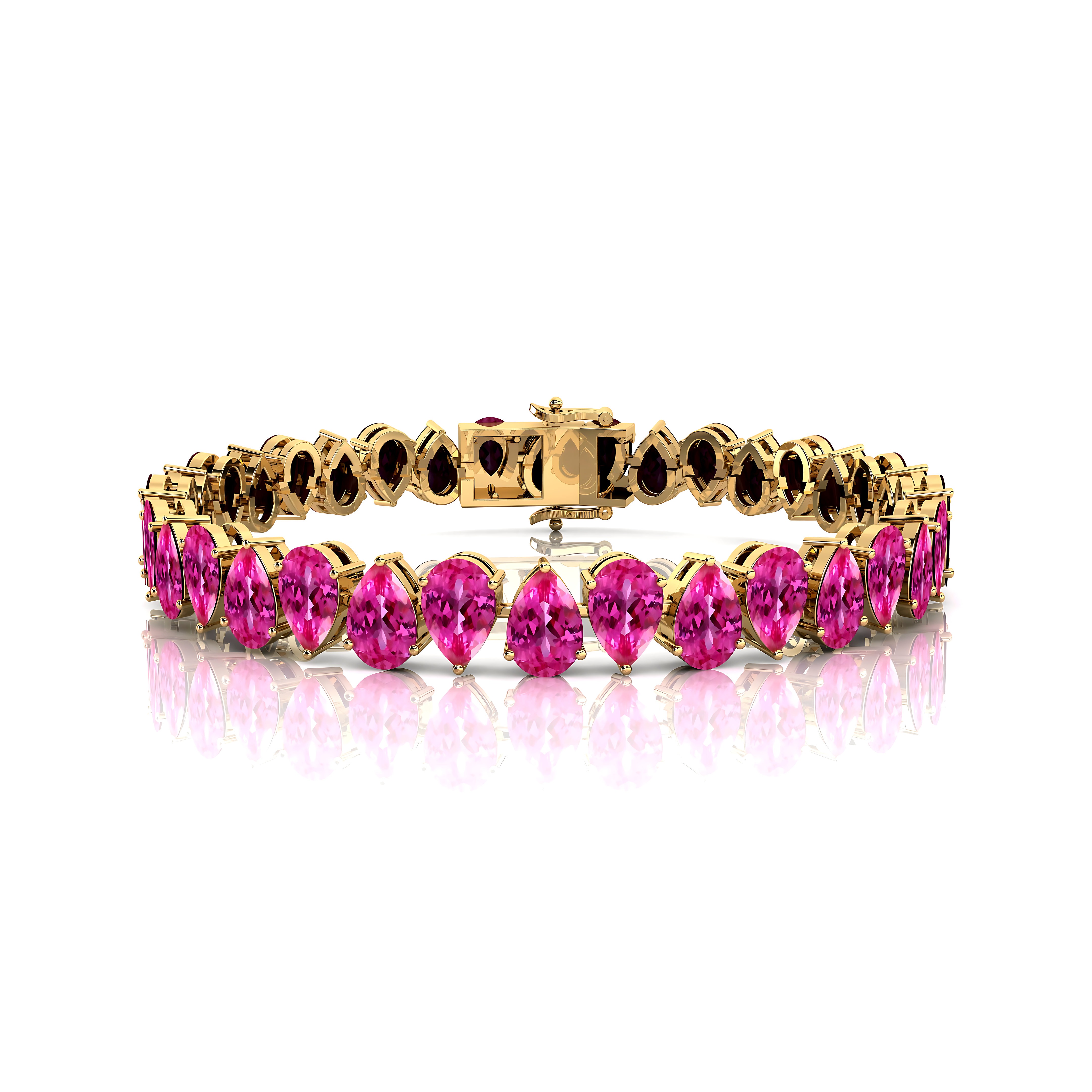 14kt Solid Gold Pink Sapphire Tennis Bracelet: Dainty Pear Teardrop Gemstone Bridal Jewelry - GeumJewels
