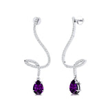 Elegant Spiral Teardrop Amethyst Diamond Drop Earrings