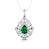 Art Deco Inspired Teardrop Emerald Diamond Pendant