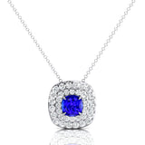 Double Halo Diamond Cushion Cut Tanzanite Necklace