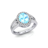 Solitaire Oval Aquamarine Split Shank Diamond Engagement Ring