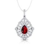 Art Deco Inspired Teardrop Ruby Diamond Pendant