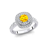 Double Halo Diamond Cushion Cut Yellow Sapphire Ring