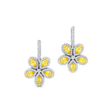 Pear Shaped Yellow Sapphire Flower Diamond Leverback Earrings