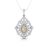 Art Deco Inspired Teardrop Opal Diamond Pendant