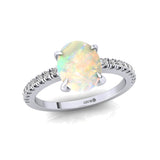 Oval Solitaire Opal with Accent Diamonds Engagement Ring