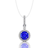 Classic Solitaire Round Tanzanite Halo Diamond Dangle Pendant