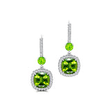 Halo Diamond Cushion Cut Peridot Dangle Earrings