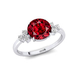 Trio Diamond Engagement Ring with Round Solitaire Garnet