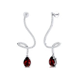 Elegant Spiral Teardrop Garnet Diamond Drop Earrings