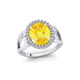 Vintage Love Inspired Oval Yellow Sapphire Halo Diamond Engagement Ring