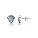 Heart Shaped Moonstone Halo Diamond Stud Earrings