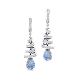 Spiral Diamond Pear Cut Moonstone Dangle Earrings