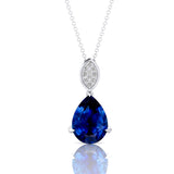 Illussion Set Diamond Pendant with Pear Cut Blue Sapphire