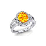 Solitaire Oval Citrine Split Shank Diamond Engagement Ring