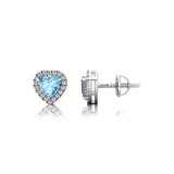 Heart Shaped Aquamarine Halo Diamond Stud Earrings