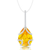 Teardrop Shaped Yellow Sapphire Pendant Wrapped with Diamond Loop