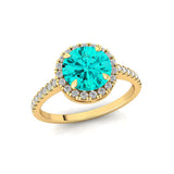 Classic Round Halo Diamonds with Solitaire Paraiba Tourmaline Engagement Ring