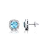 Cushion Cut Aquamarine Halo Diamond Stud Earrings