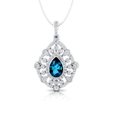 Art Deco Inspired Teardrop London Blue Topaz Diamond Pendant