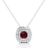 Double Halo Diamond Cushion Cut Garnet Necklace