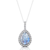 Moonstone Teardrop Pendant with Diamond Halo