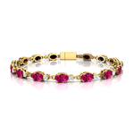 Tennis Bracelet Oval Pink Sapphire Round Diamond 18k Solid Yellow Gold Jewelry - Wedding Perfect Gift for Wife - GeumJewels