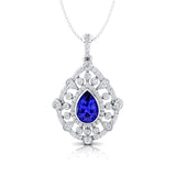 Art Deco Inspired Teardrop Tanzanite Diamond Pendant