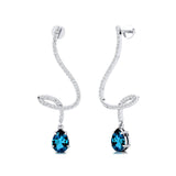 Elegant Spiral Teardrop London Blue Topaz Diamond Drop Earrings