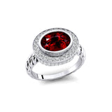 Vintage Style Elongated Oval Garnet Halo Diamond Twisted Ring