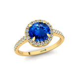 Classic Round Halo Diamonds with Solitaire Blue Sapphire Engagement Ring