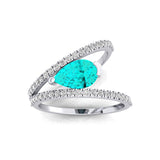 Fashionable V Shaped Diamond Ring with Pear Cut Paraiba Tourmaline