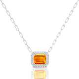 Emerald Cut Citrine Halo Set Diamond Necklace