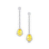 Vintage Style Pear Cut Yellow Sapphire Halo Diamond Drop Earrings