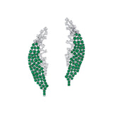 Nature Inspired Feather Shaped Cocktail Emerald Earrings with Diamond Accents